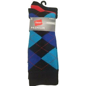 Men's Hanes Premium, 3 Pack Dress Casual Crew Flat Knit Socks, 6-12 Shoe